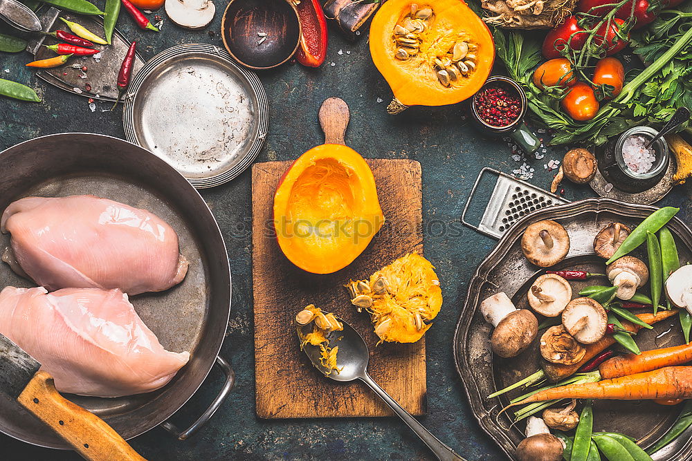 Similar – Image, Stock Photo Chicken breast with pumpkin and vegetables Ingredients