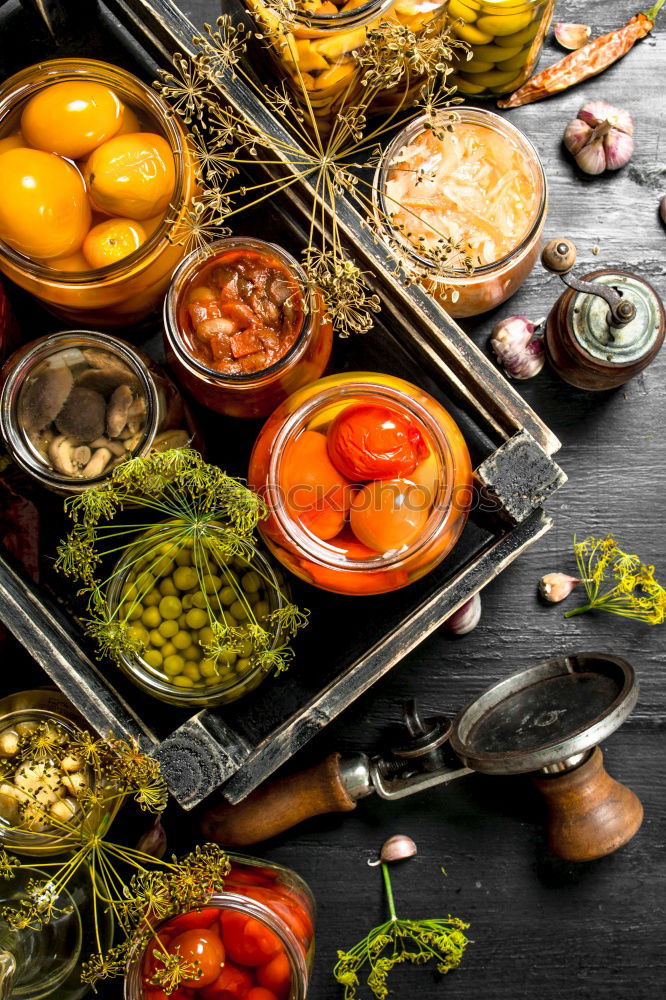 Spices and oil near knife