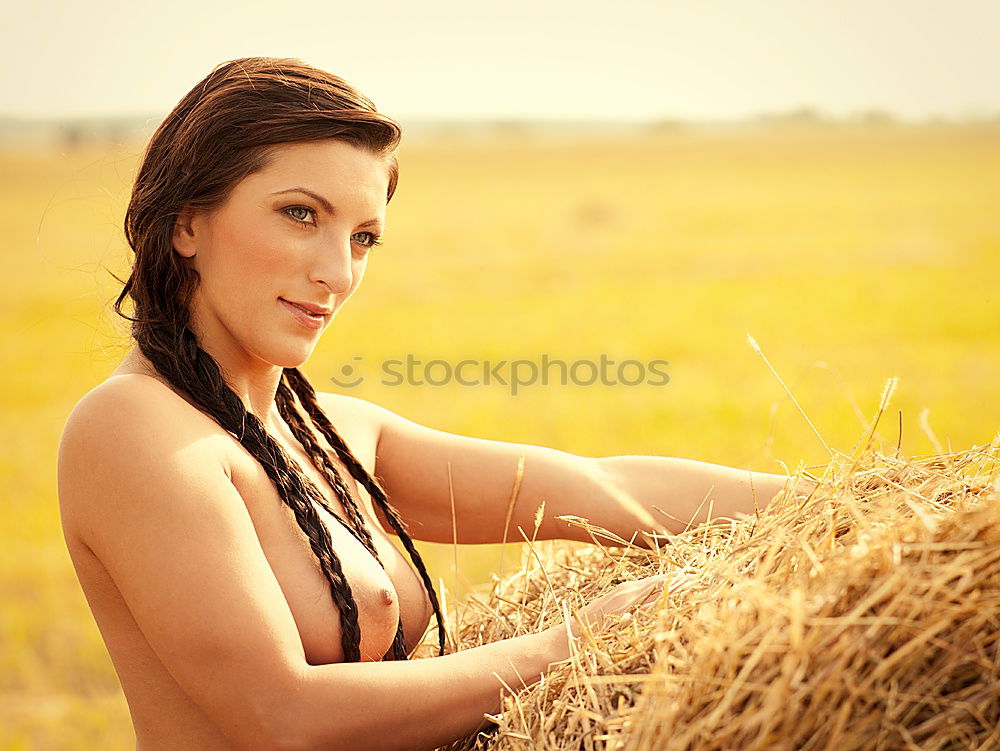 Similar – Image, Stock Photo Smiling girl sitting on the straw