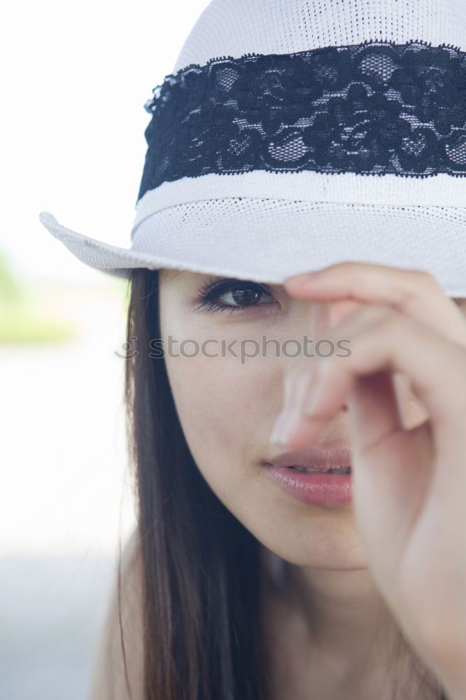 Similar – Image, Stock Photo Young Asian woman with posing in studio with hat