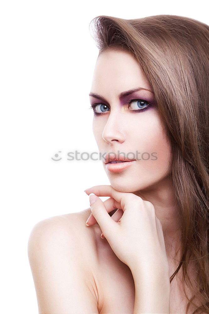 Half profile of blonde woman with make up