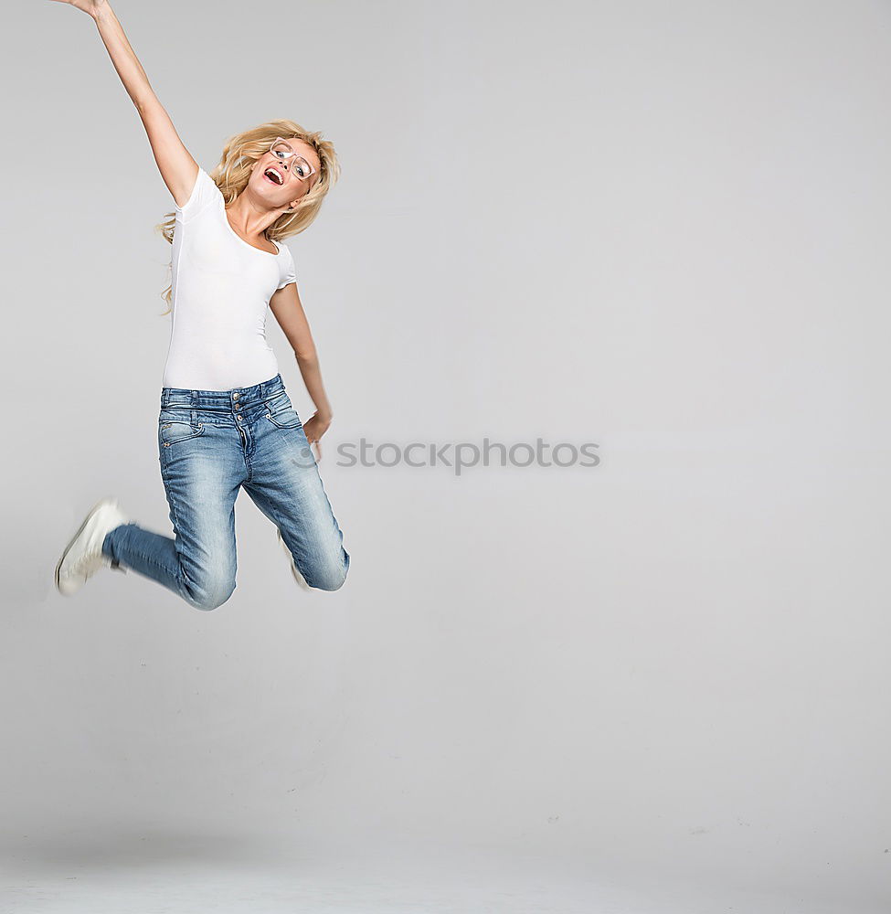 Similar – Image, Stock Photo Happy young woman standing on beautiful steps