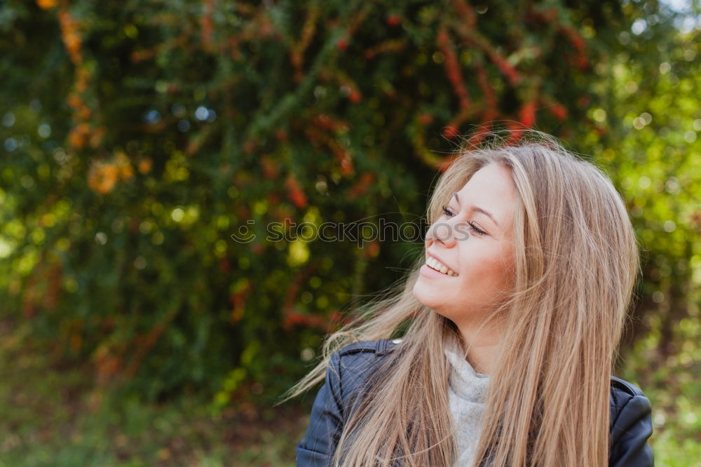 Image, Stock Photo garden sun woman beautiful red green leaf