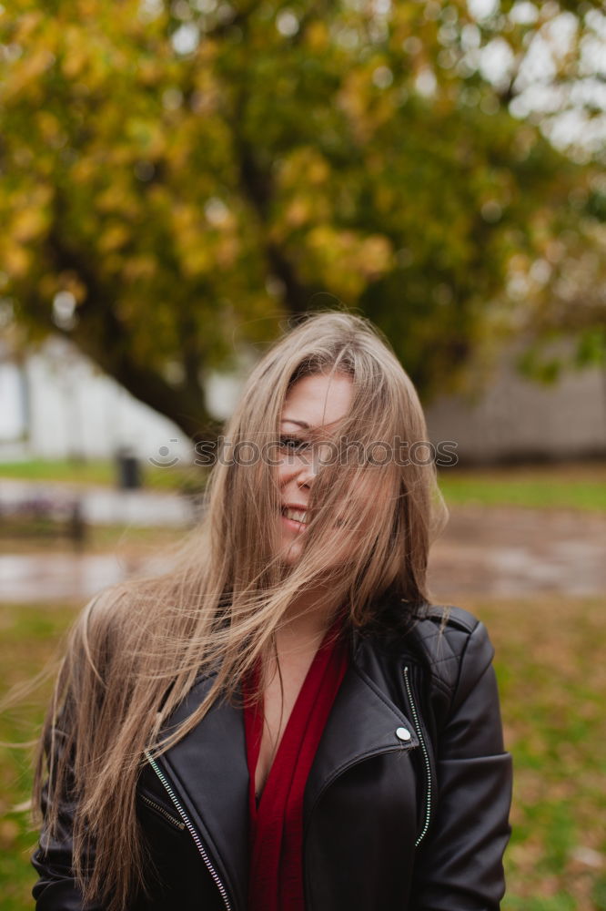 Similar – Image, Stock Photo Pretty blonde girl with leather jacket in the street