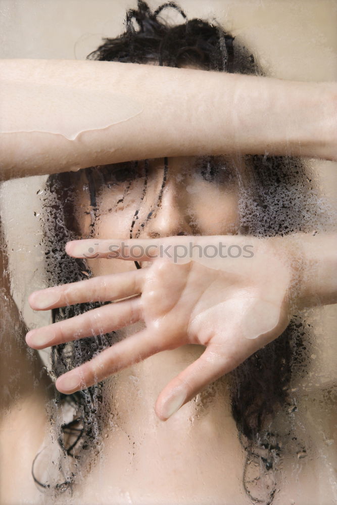 Similar – Image, Stock Photo Double exposure portrait of a young woman with her fingers in front of her eyes in half transparency