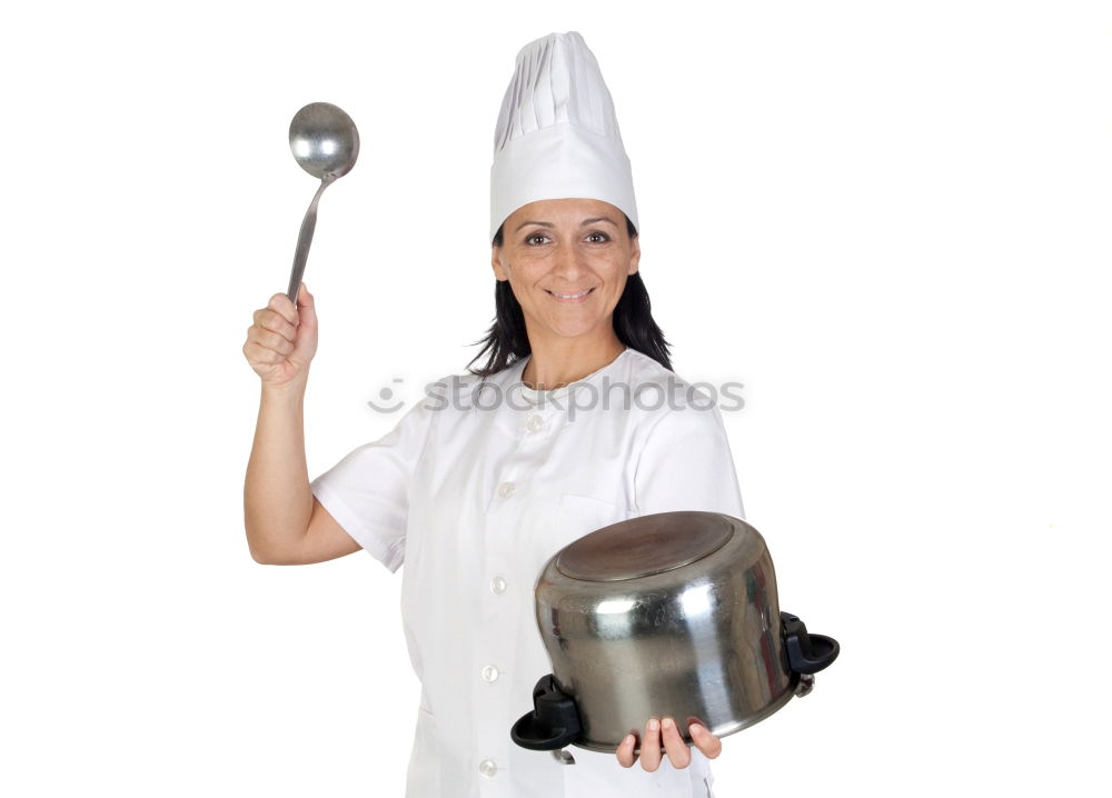 Similar – senior woman with cook hat and rolling pin and spatula on gray background