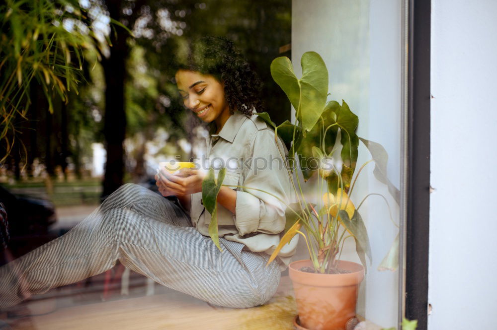 Similar – Young woman in casual clothes drinking a soda.