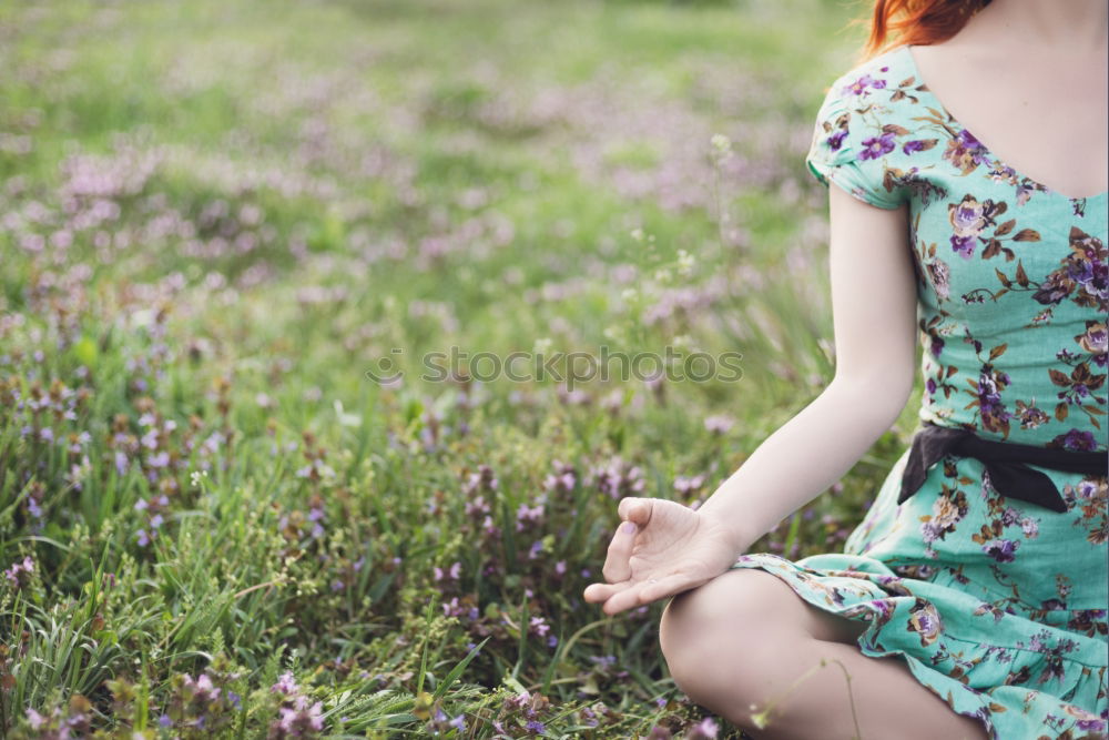 Similar – Image, Stock Photo Young redhead woman sleeping in a field of flowers