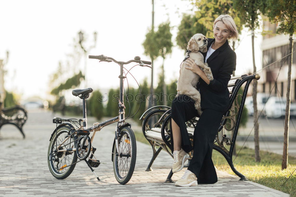 Similar – Handsome elegant young fashion man in trendy costume suit with a dog, old wooden door background