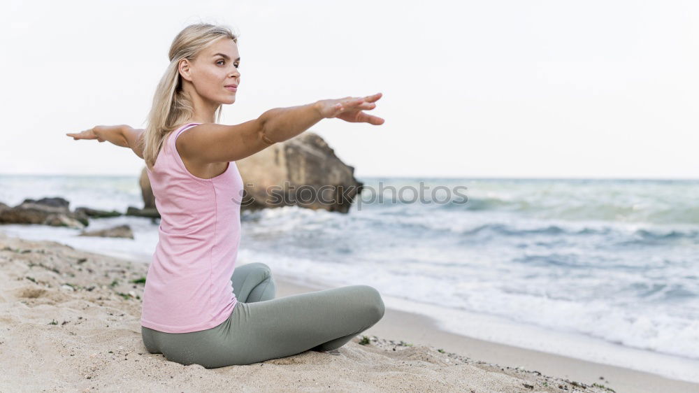 Similar – Image, Stock Photo Woman doing yoga by the lake