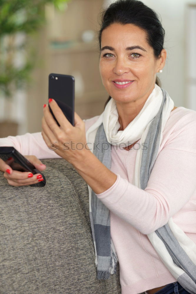 Similar – Image, Stock Photo Happy elderly woman on the mobile phone