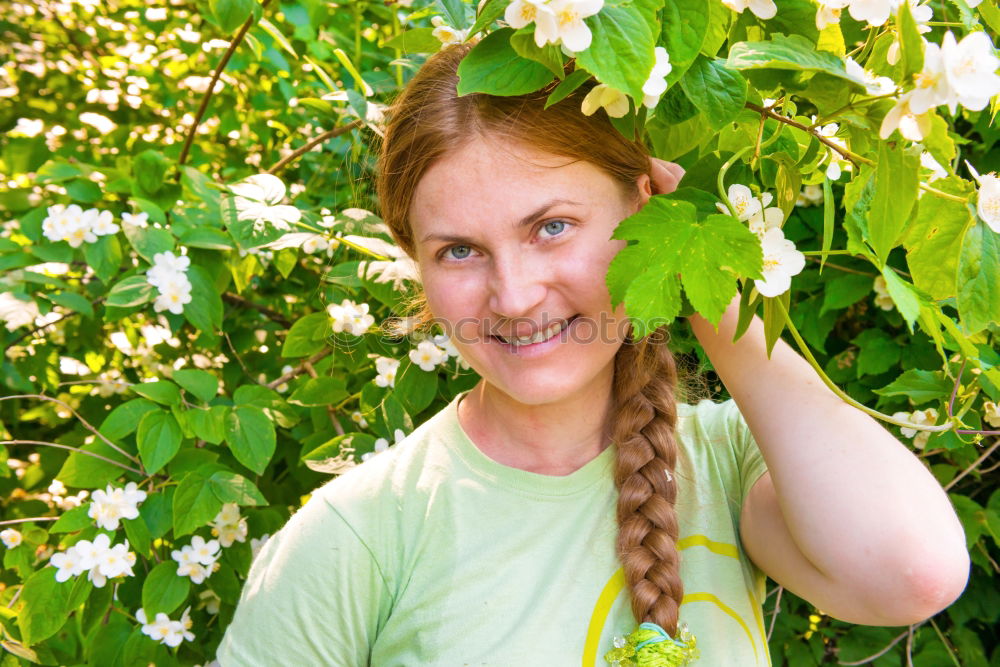 Similar – Woman with flower wreath