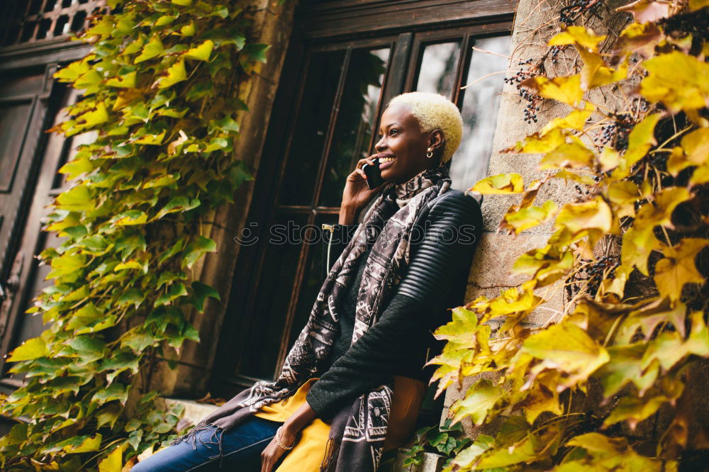 Similar – Image, Stock Photo Young black beautiful woman lying on peaces of wood near the royal palace in Madrid during winter