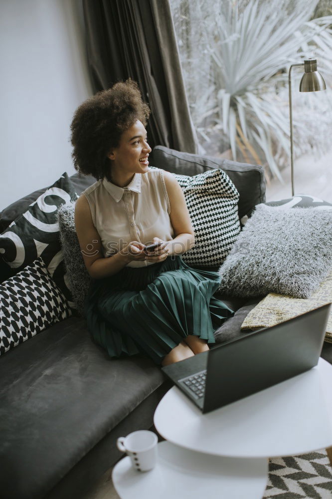 Similar – Image, Stock Photo Woman using a computer on the floor