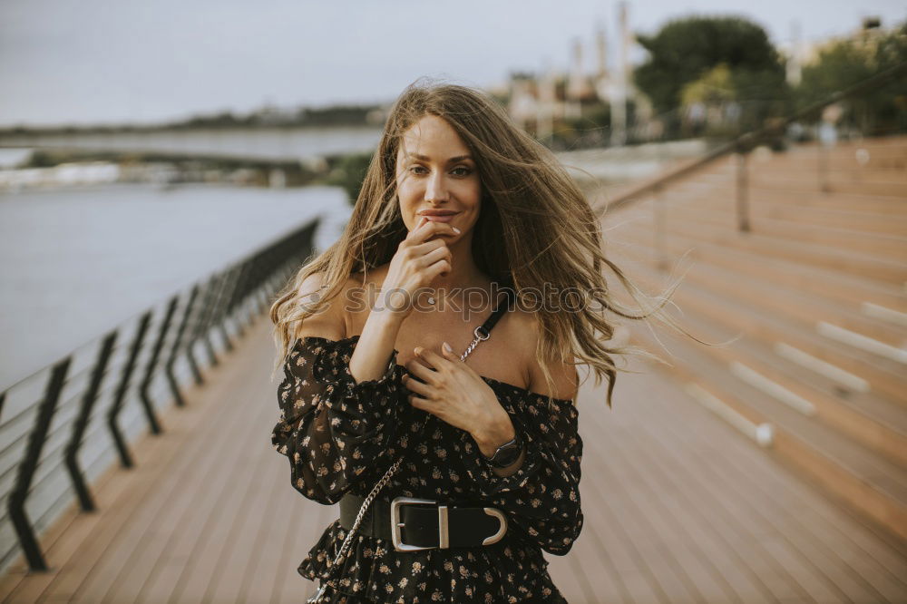 Similar – Image, Stock Photo Young dreamy woman at seaside