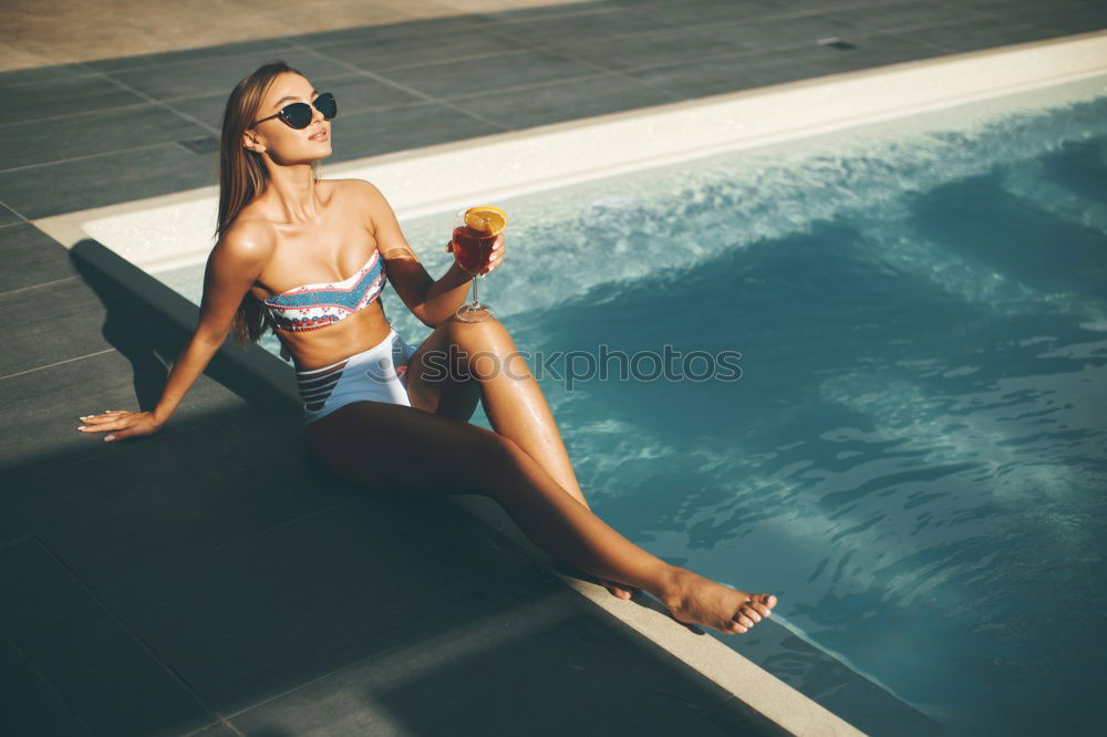 Similar – Image, Stock Photo Senior old woman grey hair sitting by the swimming pool