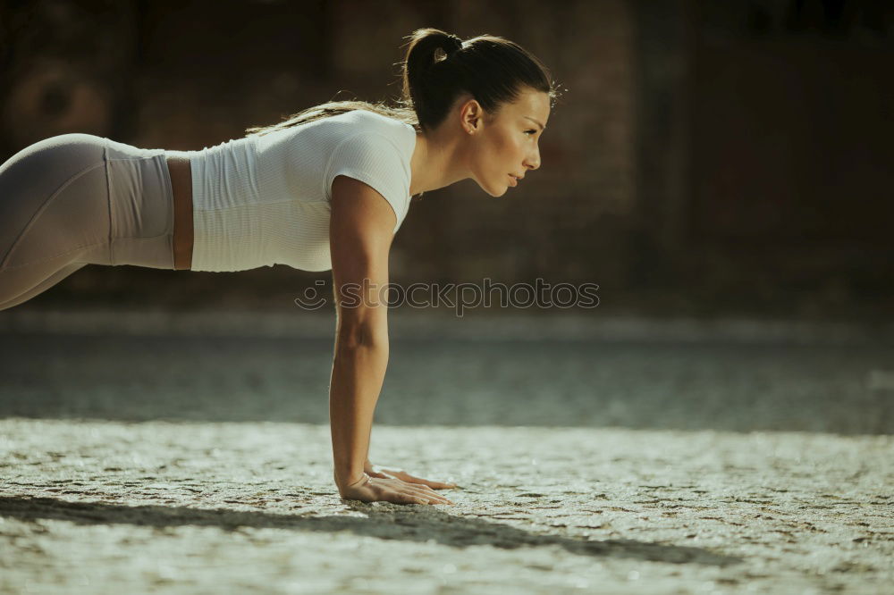 Similar – Image, Stock Photo Woman using foam roller