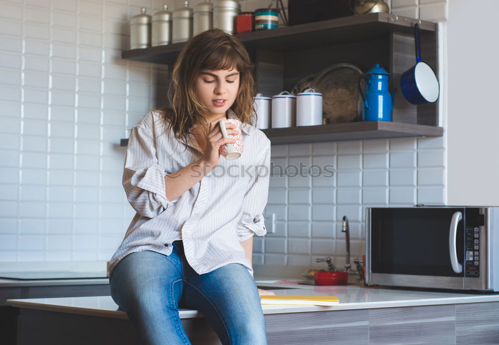 Similar – Image, Stock Photo Pretty woman at opened fridge