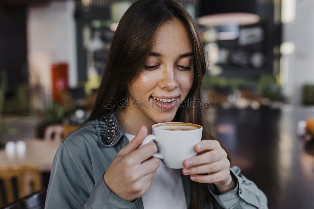 Similar – Image, Stock Photo Woman drinking cup of coffee
