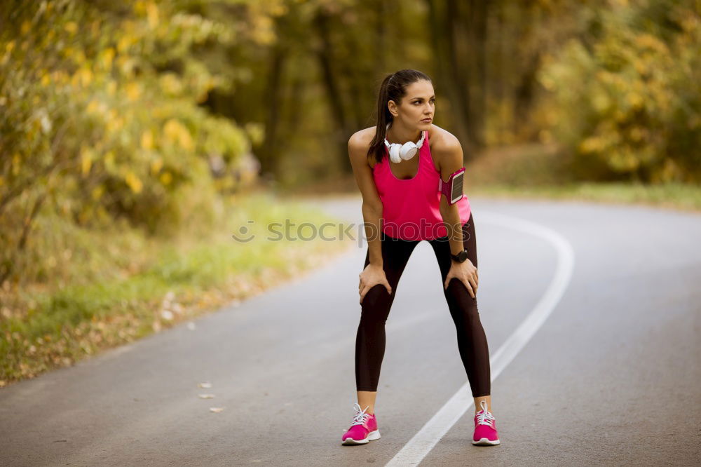 Similar – Image, Stock Photo Woman athlete with ache in her back while running