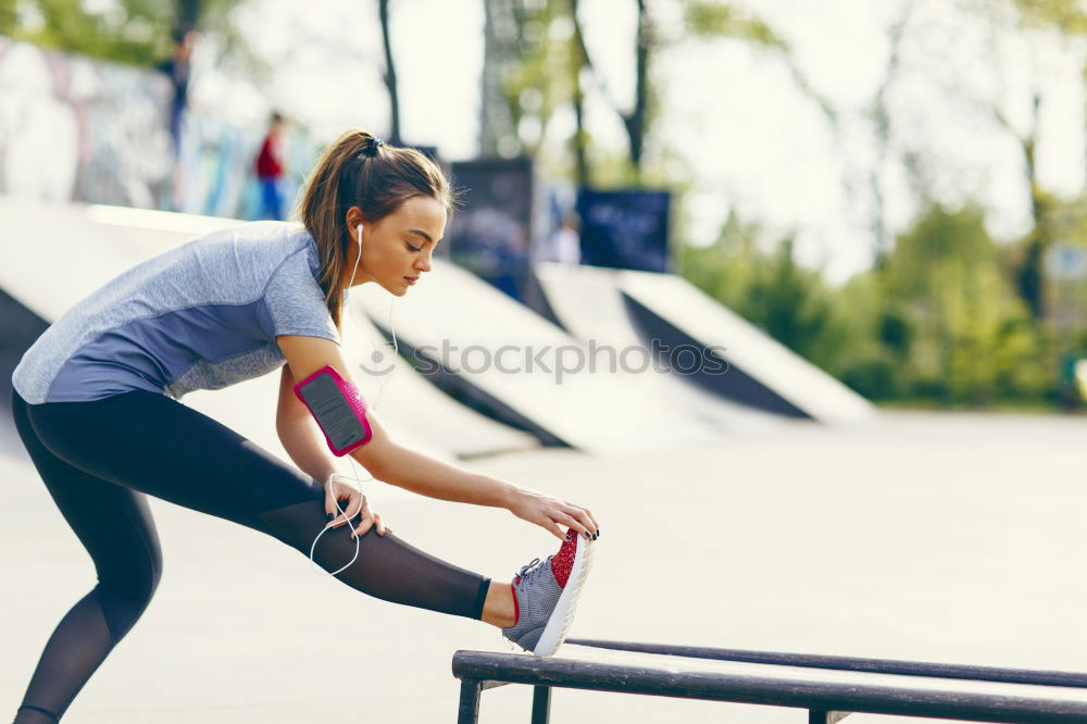 Similar – Image, Stock Photo Young Woman working out outdoors and having fun