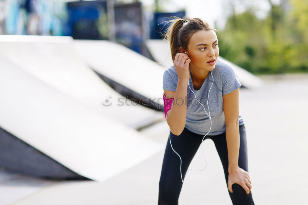 Similar – fit happy woman resting after do sport , running and workout