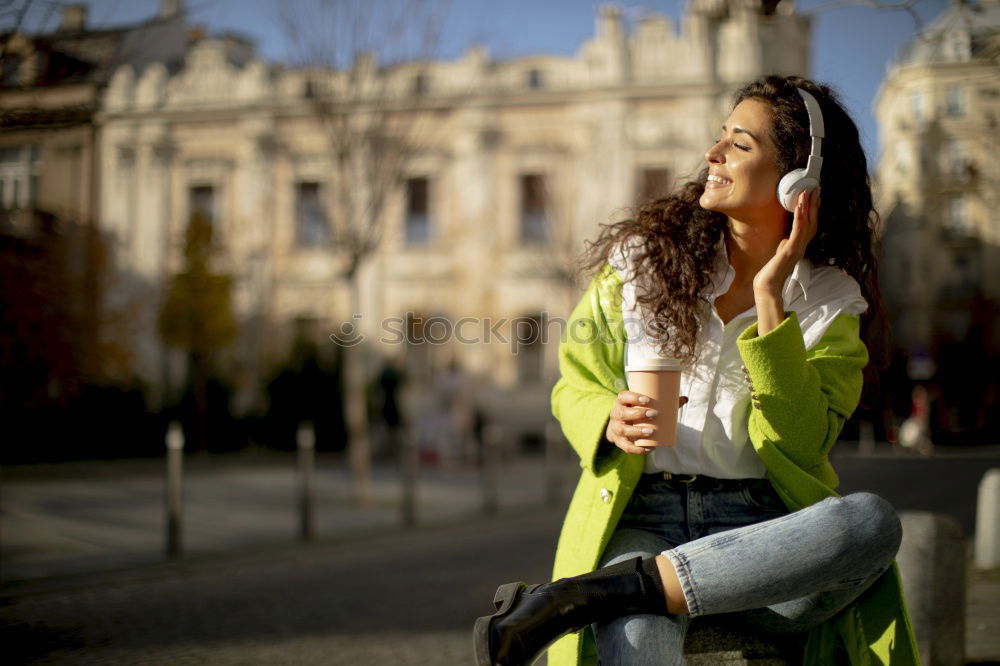 Image, Stock Photo Young Arab tourist woman with black curly hairstyle