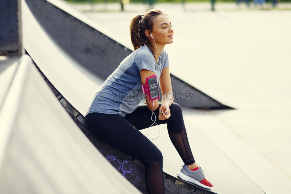 Similar – Image, Stock Photo Young Woman working out outdoors and having fun