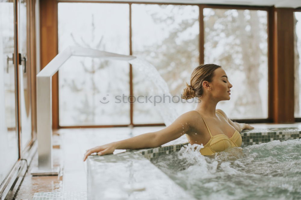 Similar – Image, Stock Photo Cheerful woman in outside plunge tub