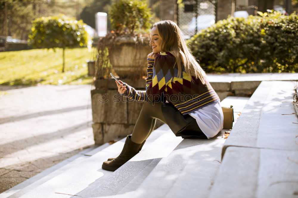 Similar – Image, Stock Photo Confident casual model standing on fence