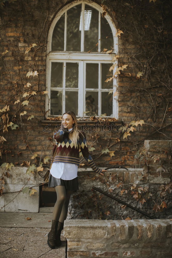 Image, Stock Photo Woman on fence in park