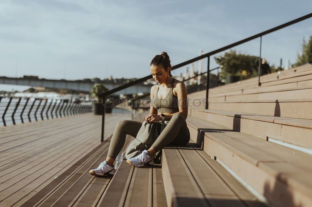 Similar – Image, Stock Photo Stylish woman with board walking at street