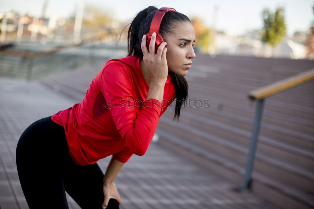 Image, Stock Photo Woman in red coat speak on mobile phone