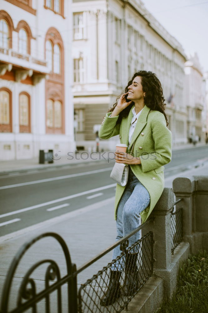 Image, Stock Photo Young woman posing on balcony