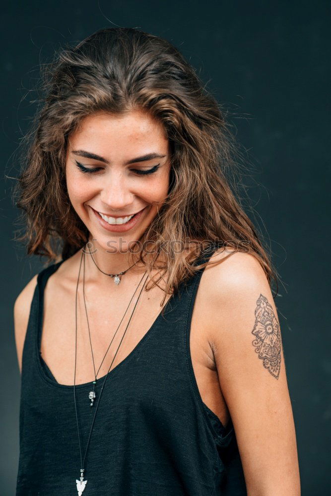 Similar – Image, Stock Photo Happy young woman smiling on urban blinds