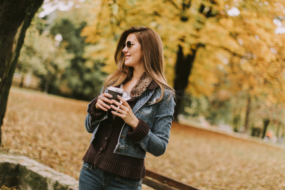 Similar – Image, Stock Photo Blonde girl drinking coffee in park sitting on grass