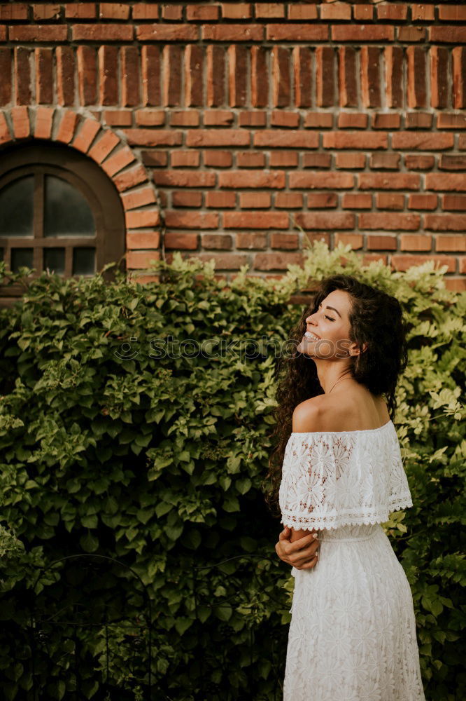Image, Stock Photo Woman in a white dress in the penumbra