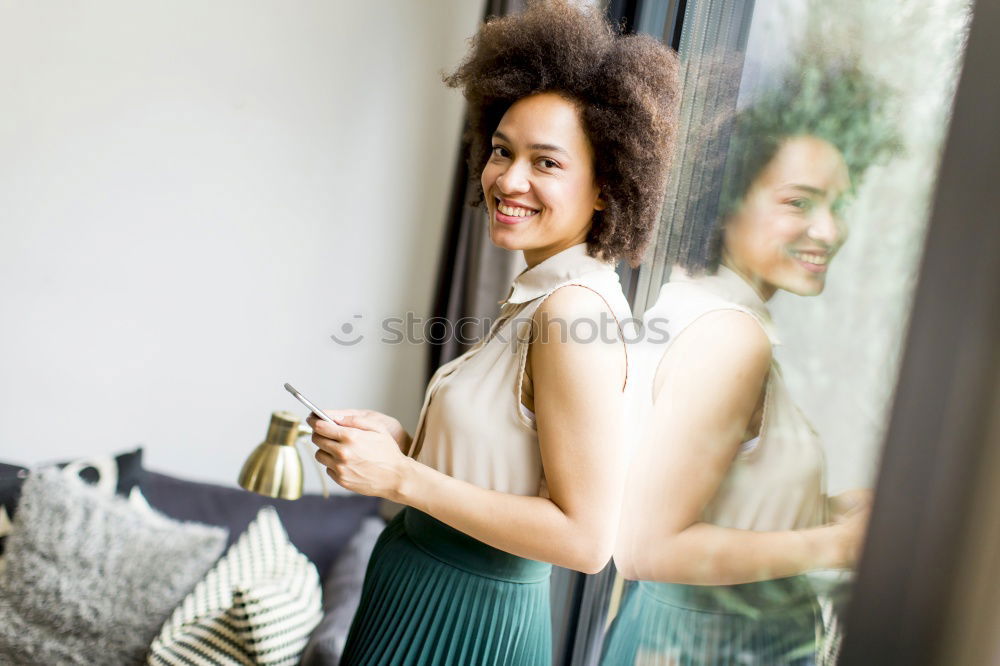 Similar – Image, Stock Photo Young African woman with headphones