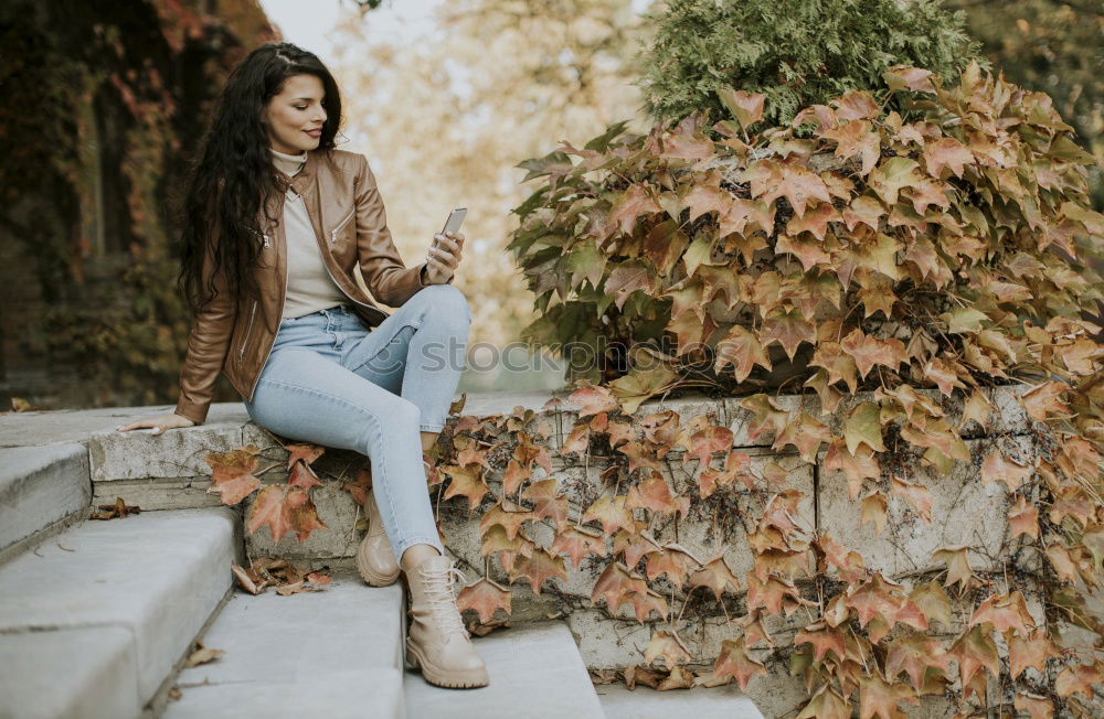 Similar – Image, Stock Photo Cute brunette girl standing in park, wearing coat and scarf