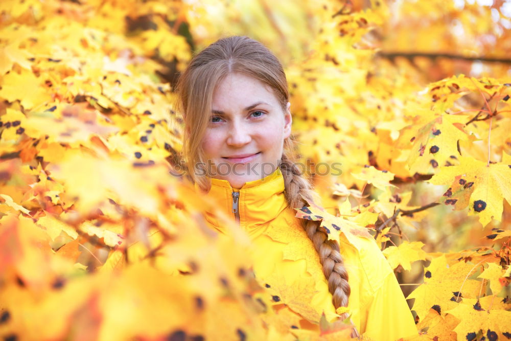 Image, Stock Photo Pretty young woman with red hair in the autumn park