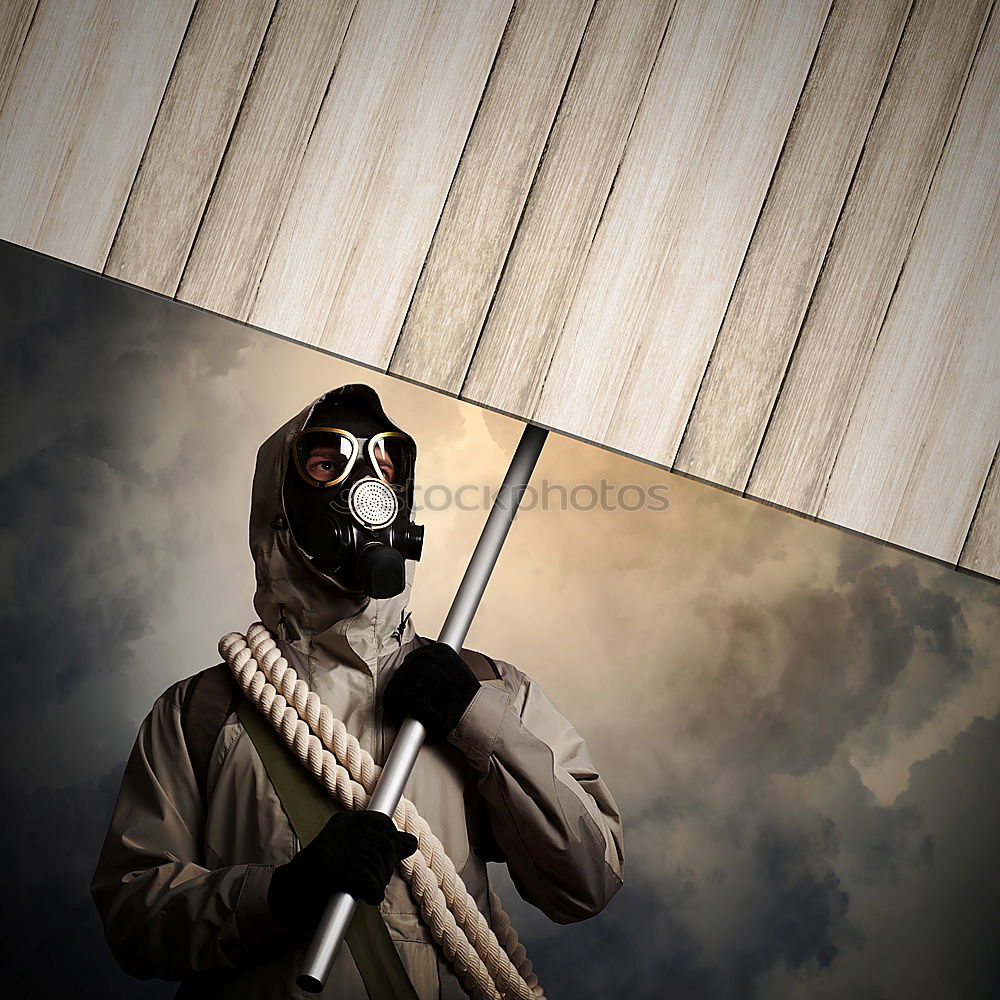 Similar – Image, Stock Photo portrait of a man in a gas mask and a hood