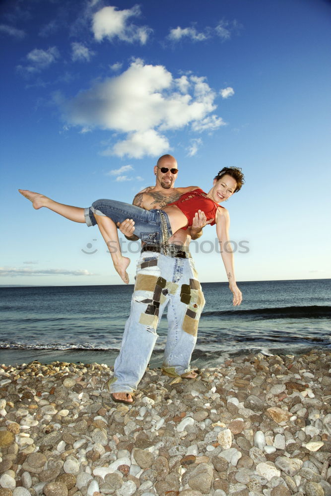 Similar – Image, Stock Photo Father and son playing on the beach at the day time.