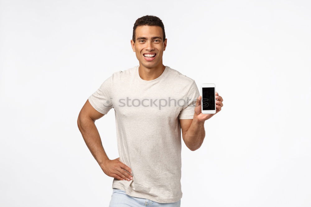 Similar – Image, Stock Photo Black young man with a smartphone in his hand