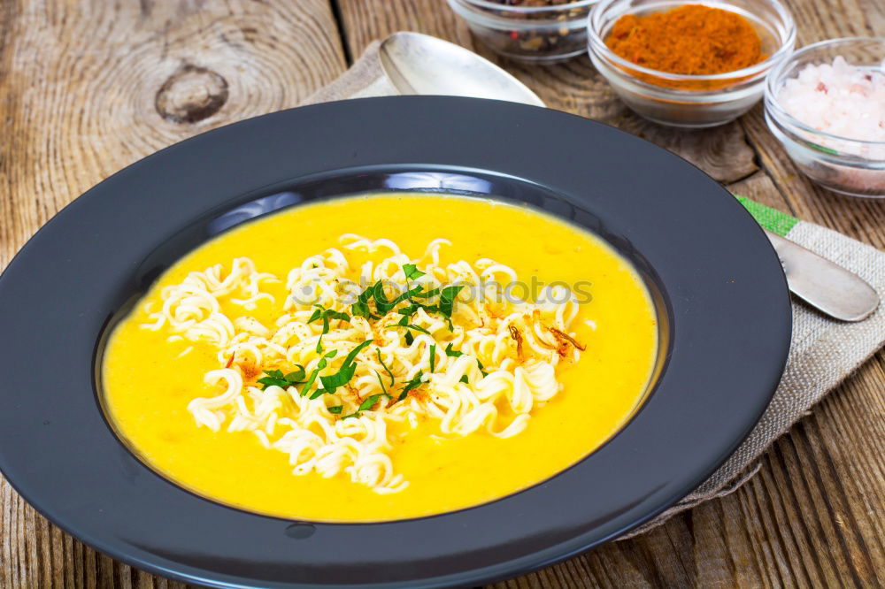 Similar – Image, Stock Photo Pumpkin soup on the plate