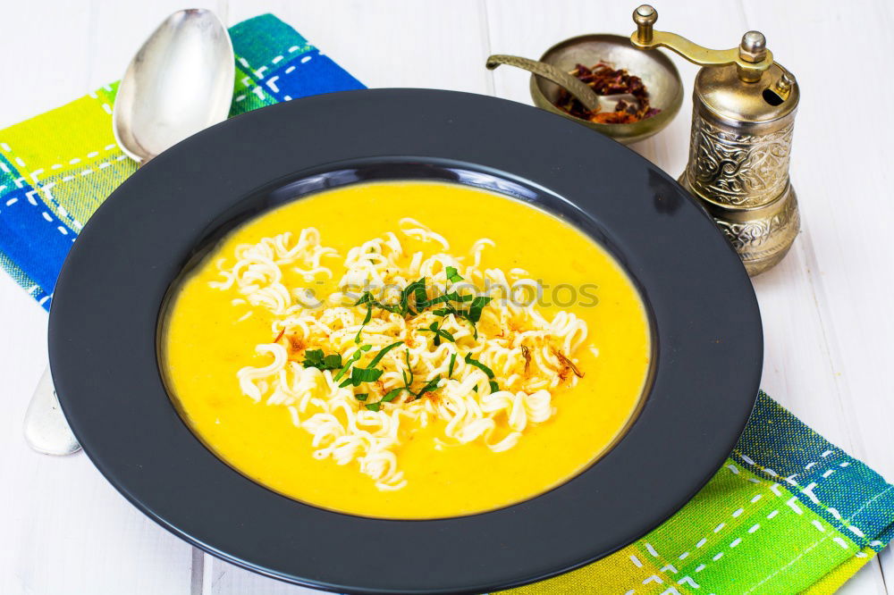 Image, Stock Photo Pumpkin soup on the plate