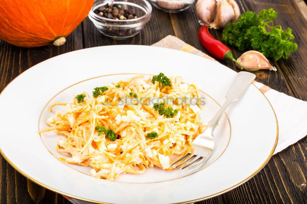 Similar – Image, Stock Photo Spicy Cooking . Frying pan with onion, garlic and chili