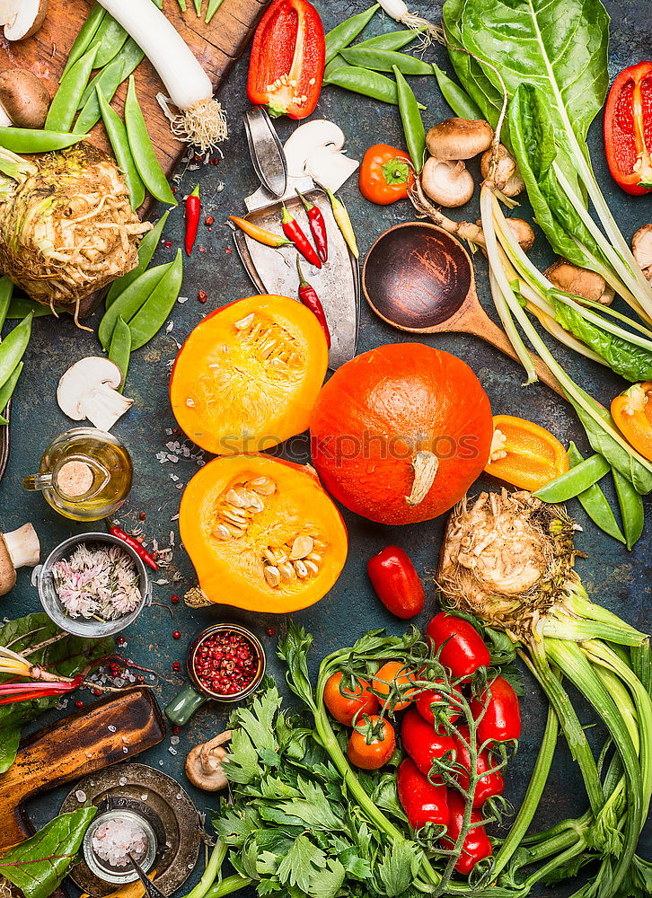 Pumpkins and various autumn vegetables