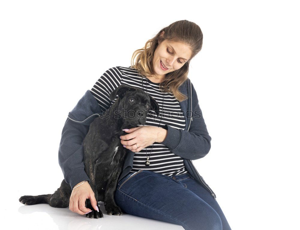 Similar – Young happy woman hugging her dog