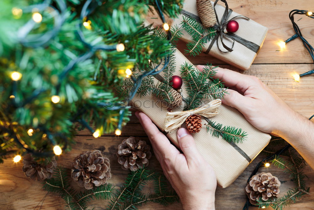 Image, Stock Photo Girl making Christmas ball pinning the sequins onto the ball