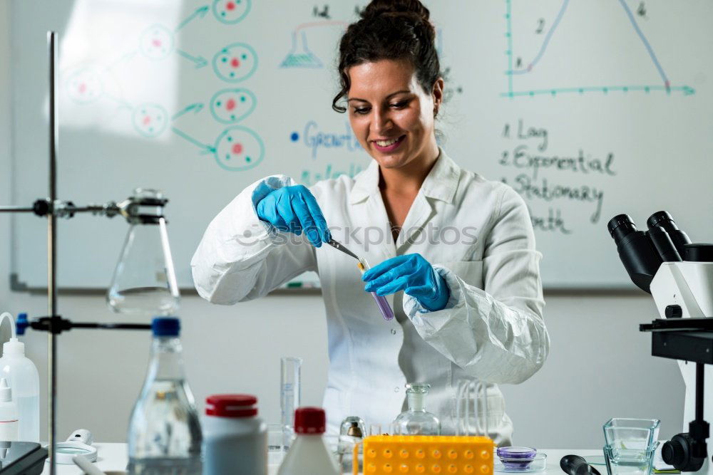 Similar – Image, Stock Photo Woman in whites standing in lab